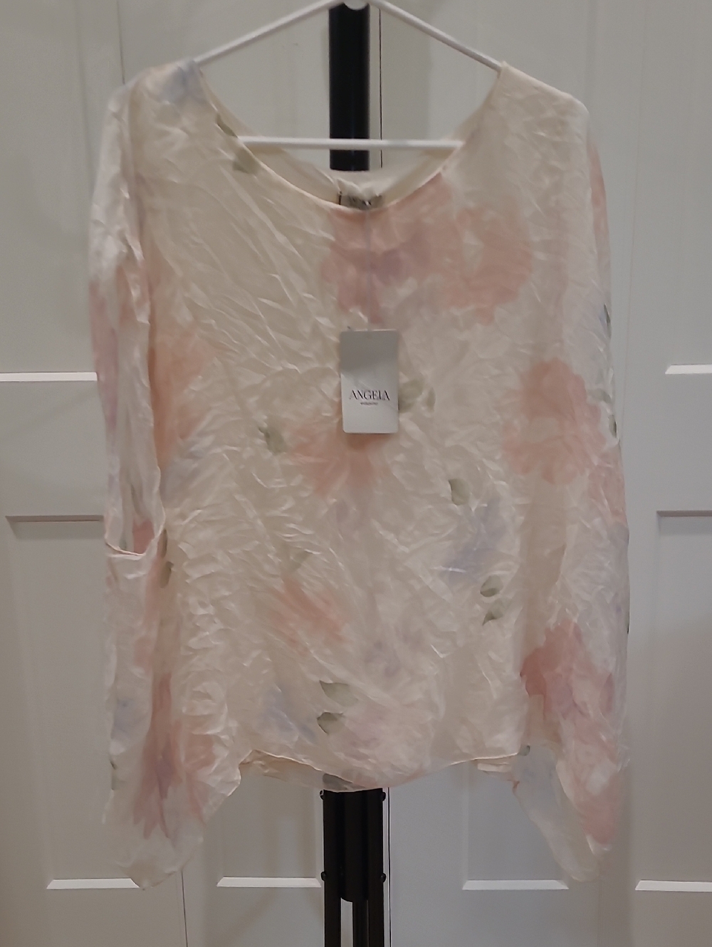 Angela 100% Silk Soft Cream Floral Blouse with Pastel Accents